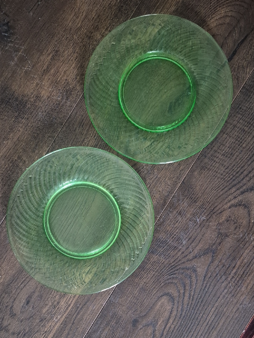 Uranium Salad Plates By Anchor Hocking,  Swirl Design,  8 Inches.  Set Of 2